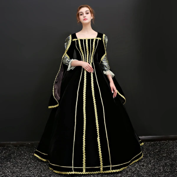 Vintage / Retro Black Floor-Length / Long Prom Dresses 2018 Lace-up 3/4 Sleeve U-Neck Printing Prom Ball Gown Evening Dresses