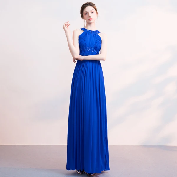 Amazing / Unique Black Evening Dresses 2018 Floor-Length / Long Chiffon Halter Beading Appliques Rhinestone Red Carpet Dating Trumpet / Mermaid Formal Dresses