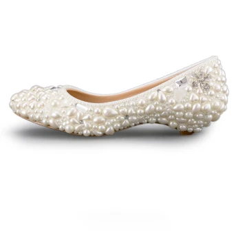 Chic Beautiful White Wedding Beading Crystal Pearl Wedding Shoes 2018