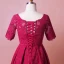 Modest / Simple Burgundy Plus Size Evening Dresses  2018 A-Line / Princess 1/2 Sleeves Lace Tulle U-Neck Appliques Backless Evening Party Formal Dresses