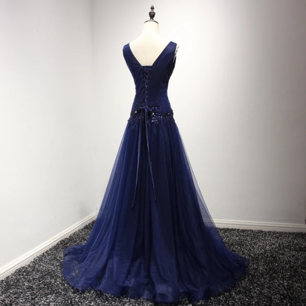 Chic / Beautiful Lavender Evening Dresses  2017 A-Line / Princess V-Neck Tulle Appliques Backless Beading Sequins Evening Party Formal Dresses