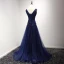 Chic / Beautiful Lavender Evening Dresses  2017 A-Line / Princess V-Neck Tulle Appliques Backless Beading Sequins Evening Party Formal Dresses