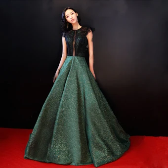 Luxe Vert Robe De Soirée 2018 Princesse Dentelle Dos Nu Percé Longue Soirée Robe De Ceremonie