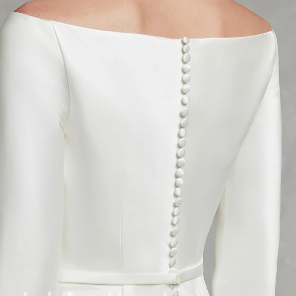 Classic Elegant White Wedding Dresses 2020 Trumpet / Mermaid Off-The-Shoulder Long Sleeve Satin Covered Button Sweep Train Wedding