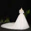 Stunning Glitter Ivoor Grote Maat Baljurk Trouwjurken 2021 U-hals Kanten Tule Satijn 1/2 Mouwen Ruglooze Handgemaakt Kralen Rhinestone Pailletten Glans Chapel Train Huwelijk