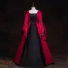 Vintage / Originale Médiévale Gothique Rouge Noire Robe Boule Robe De Bal 2021 Encolure Carrée Manches Longues Longue Dentelle Satin Cosplay Promo Robe De Ceremonie