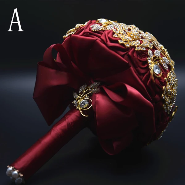 Mote Rød Metall Bryllup Blomst 2019 Beading Krystall Rhinestone Brudebukett