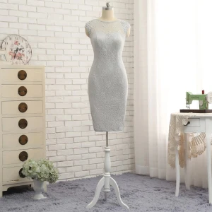 Luxury Gorgeous Silver Short Trumpet Mermaid Mother Of The Bride Dresses 2019 Lace U Neck Appliques Backless Beading Sequins Handmade Church Wedding Party Dresses