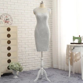 Luxury Gorgeous Silver Short Trumpet Mermaid Mother Of The Bride Dresses 2019 Lace U Neck Appliques Backless Beading Sequins Handmade Church Wedding Party Dresses
