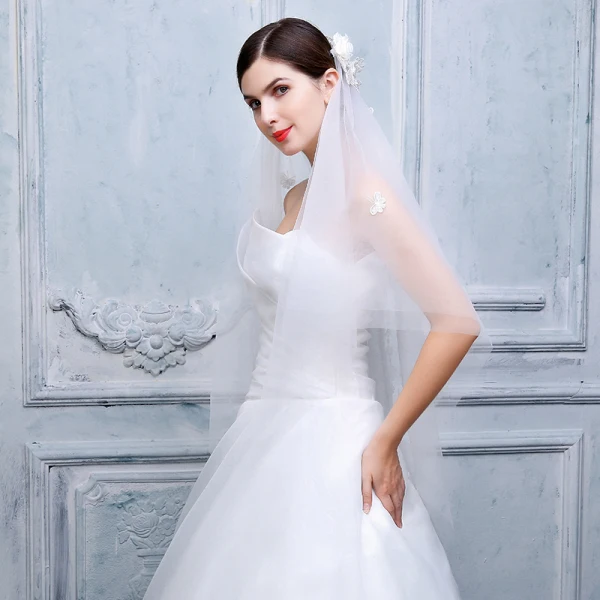 Chic / Beautiful 2017 Evening Party White Appliques Tulle Wedding Veils