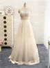 Sparkly 2 Piece Prom Dresses 2017 A-Line / Princess Scoop Neck Sleeveless Champagne Sequins Ruffle Tulle Floor-Length / Long Formal Dresses