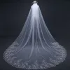 Affordable White Royal Train Wedding Tulle Lace Appliques Wedding Veils 2018