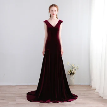 Modern Fashion Burgundy Court Train Evening Dresses 2018 Charmeuse V Neck A Line Princess Backless Evening Party Formal Dresses