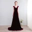 Modern / Fashion Burgundy Court Train Evening Dresses  2018 Charmeuse V-Neck A-Line / Princess Backless Evening Party Formal Dresses