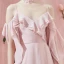 Amazing / Unique Sweep Train Blushing Pink Evening Dresses  2018 A-Line / Princess V-Neck Chiffon Long Sleeve Puffy Backless Formal Dresses
