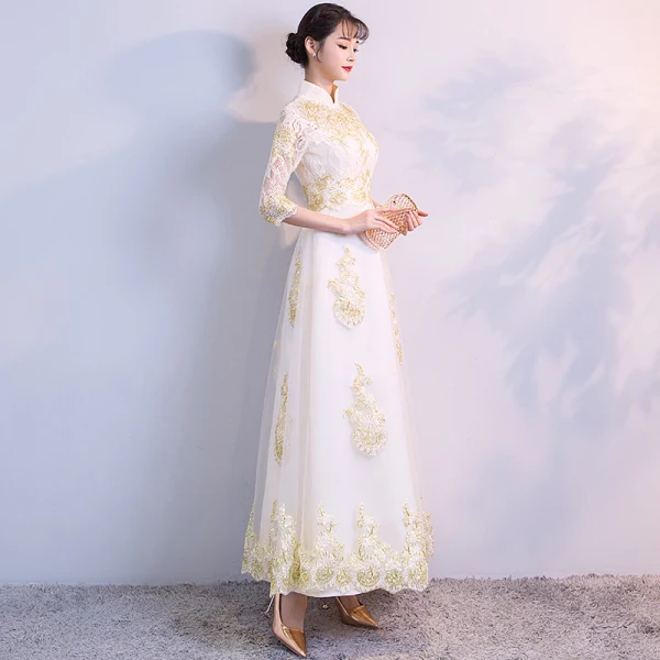 Chinese style Champagne Evening Dresses 2018 A-Line / Princess High Neck Lace-up Tulle Appliques Backless Evening Party Formal Dresses