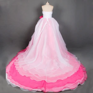 Amazing Unique White Watermelon Cathedral Train 2018 Wedding Tulle Puffy Backless Strapless Ball Gown Wedding Dresses