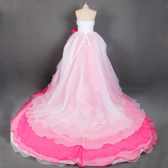 Unique Blanche Watermelon Rouge Cathedral Train 2018 Mariage Tulle Gonflée Dos Nu Bustier Robe Boule Robe De Mariée