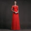 Sexy Rouge Longue Robes longues 2018 Princesse 3/4 Manches Fermeture éclair U-Cou En Dentelle Percé Chiffon Tomber Vêtement de rue Vêtements Femme