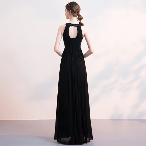 Amazing / Unique Black Evening Dresses 2018 Floor-Length / Long Chiffon Halter Beading Appliques Rhinestone Red Carpet Dating Trumpet / Mermaid Formal Dresses
