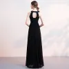 Amazing / Unique Black Evening Dresses  2018 Floor-Length / Long Chiffon Halter Beading Appliques Rhinestone Red Carpet Dating Trumpet / Mermaid Formal Dresses