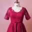 Modest / Simple Burgundy Plus Size Evening Dresses  2018 A-Line / Princess 1/2 Sleeves Lace Tulle U-Neck Appliques Backless Evening Party Formal Dresses