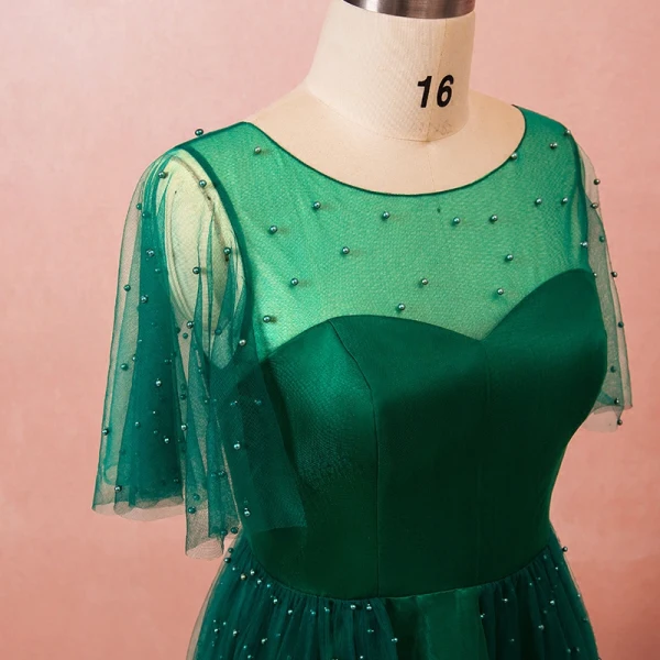 Classic Elegant Dark Green Plus Size Graduation Dresses 2018 U-Neck Tulle A-Line / Princess Backless Beading Homecoming Formal Dresses