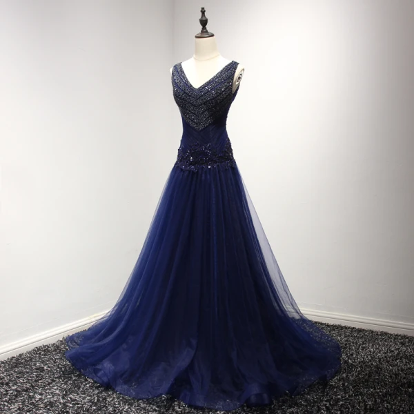 Chic / Beautiful Lavender Evening Dresses  2017 A-Line / Princess V-Neck Tulle Appliques Backless Beading Sequins Evening Party Formal Dresses