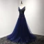 Chic / Beautiful Lavender Evening Dresses  2017 A-Line / Princess V-Neck Tulle Appliques Backless Beading Sequins Evening Party Formal Dresses