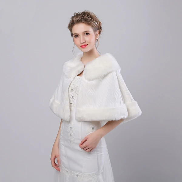 White Winter Faux Fur Striped Prom Evening Party Wedding Shawls 2017