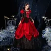 Vintage / Retro Medieval Gothic Bling Bling Red Ball Gown Prom Dresses 2021 Long Sleeve Square Neckline Floor-Length / Long Beading Flower Sequins Lace Cosplay Prom Formal Dresses