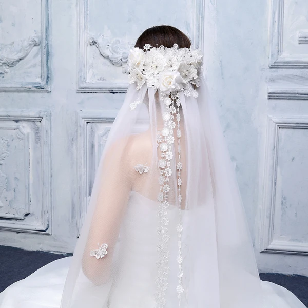 Chic / Beautiful 2017 Evening Party White Appliques Tulle Wedding Veils