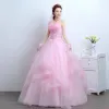 Piękne 2017 Rumieniąc Różowy Suknie Ślubne Koronkowe Aplikacje Bez Pleców Gorset Wiązane Princessa Ślub Sukienki Na Bal