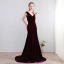 Modern / Fashion Burgundy Court Train Evening Dresses  2018 Charmeuse V-Neck A-Line / Princess Backless Evening Party Formal Dresses