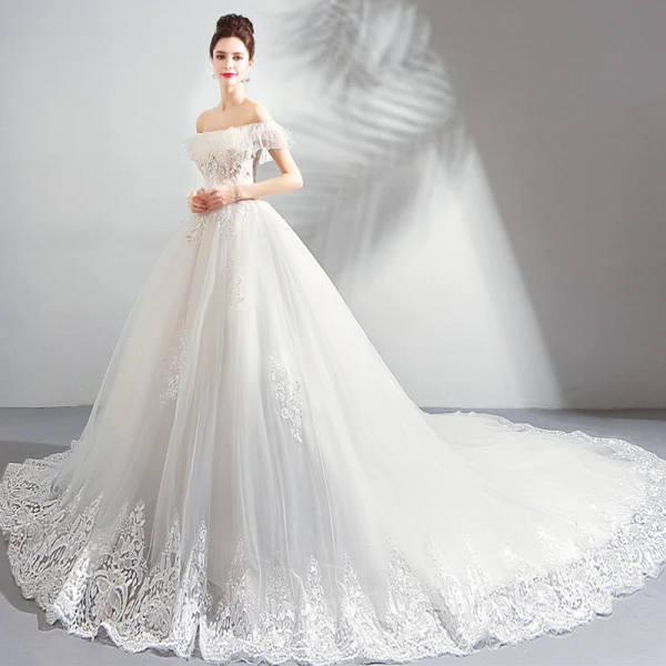 Luxury / Gorgeous White Cathedral Train Wedding 2018 Tulle Lace-up Strapless Beading Appliques Backless Ball Gown Wedding Dresses