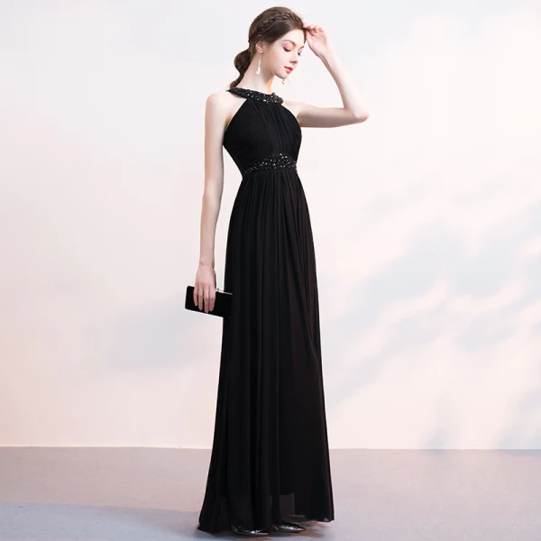 Amazing / Unique Black Evening Dresses 2018 Floor-Length / Long Chiffon Halter Beading Appliques Rhinestone Red Carpet Dating Trumpet / Mermaid Formal Dresses