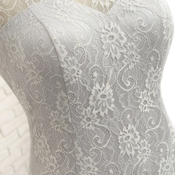 Luxury / Gorgeous Silver Short Trumpet / Mermaid Mother Of The Bride Dresses 2019 Lace U-Neck Appliques Backless Beading Sequins Handmade  Church Wedding Party Dresses