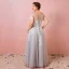 Charming Grey Plus Size Evening Dresses  2018 A-Line / Princess V-Neck Tulle Lace-up Appliques Backless Summer Short Sleeve Evening Party Formal Dresses