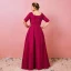 Modest / Simple Burgundy Plus Size Evening Dresses  2018 A-Line / Princess 1/2 Sleeves Lace Tulle U-Neck Appliques Backless Evening Party Formal Dresses