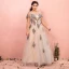 Luxury / Gorgeous Grey Plus Size Evening Dresses  2018 A-Line / Princess U-Neck Tulle Lace-up Ankle Strap Appliques Backless Evening Party Prom Dresses
