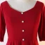 Chic / Beautiful Red Plus Size Evening Dresses  2020 A-Line / Princess V-Neck 1/2 Sleeves Buttons Handmade  Solid Color Evening Party Outdoor / Garden Summer Tea-length Formal Dresses