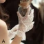 Chic / Belle Blanche Gants Mariage 2020 En Dentelle Tulle Fait main Perlage Perle Mariage Accessorize