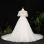 Stunning Glitter Ivoor Grote Maat Baljurk Trouwjurken 2021 U-hals Kanten Tule Satijn 1/2 Mouwen Ruglooze Handgemaakt Kralen Rhinestone Pailletten Glans Chapel Train Huwelijk