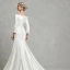 Classic Elegant White Wedding Dresses 2020 Trumpet / Mermaid Off-The-Shoulder Long Sleeve Satin Covered Button Sweep Train Wedding