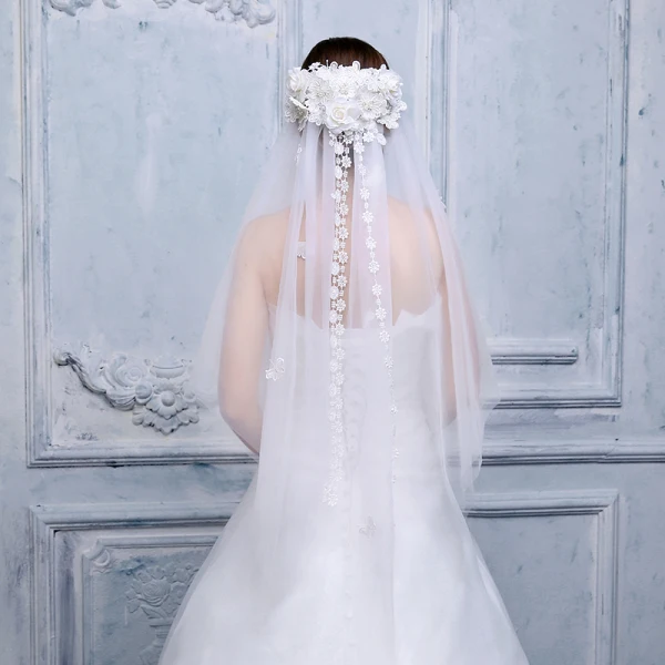 Chic / Beautiful 2017 Evening Party White Appliques Tulle Wedding Veils