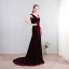 Modern / Fashion Burgundy Court Train Evening Dresses  2018 Charmeuse V-Neck A-Line / Princess Backless Evening Party Formal Dresses