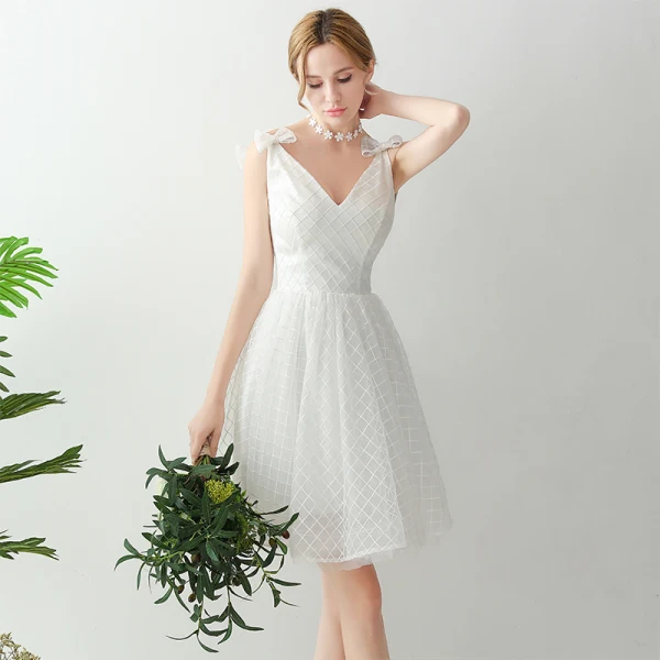 v neck white graduation dress V Neck White Floral Short Prom Dress, V Neck White Floral Short Formal  Evening Graduation Dress