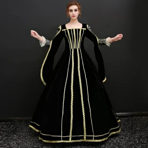 Vintage Originale Noire Longue Robe De Bal 2018 Lacer 3 4 Manches U Cou Impression Promo Robe Boule Robe De Soirée