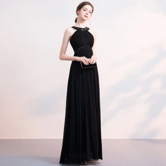 Unique Noire Robe De Soirée 2018 Longue Chiffon Titulaire Perlage Appliques Faux Diamant Tapis Rouge Rendez Vous Trompette Sirène Robe De Ceremonie