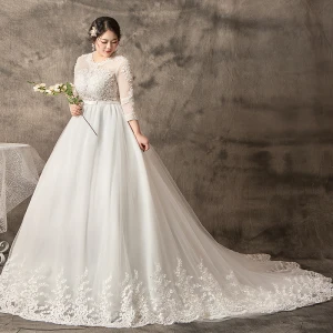 Fantastiske Unike Hvit Pluss Størrelse Ballkjole Brudekjoler 2019 Tyll Blonder U Hals Appliques Ryggløse Håndlaget Chapel Train Bryllup